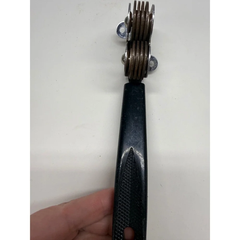 Vintage EKCO Knife Sharpener Chromium Plated USA Black Handle Handheld Tool